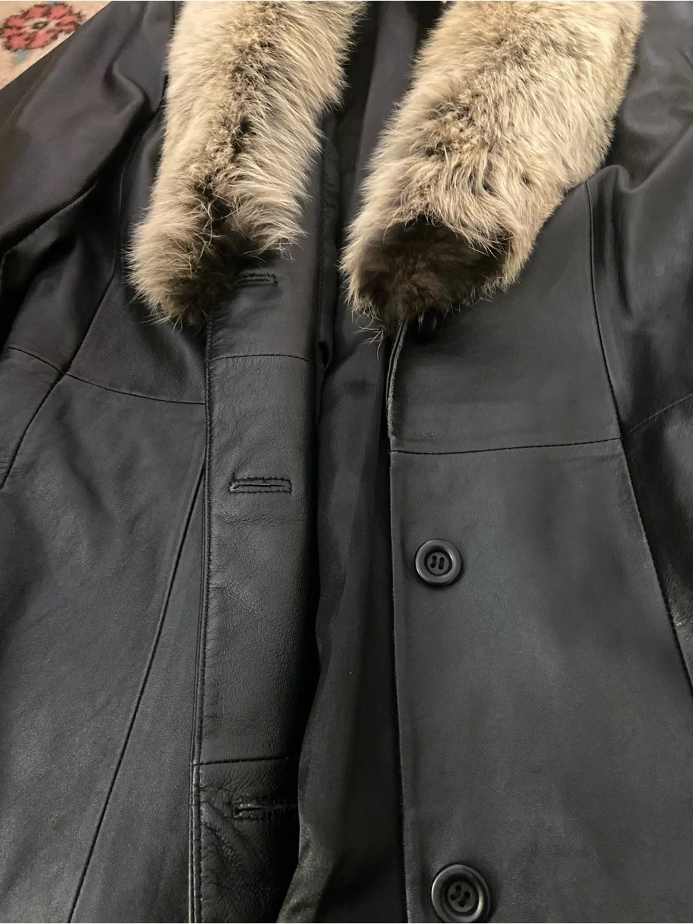 Vintage Chadwicks Black Leather Jacket with Fur Collar